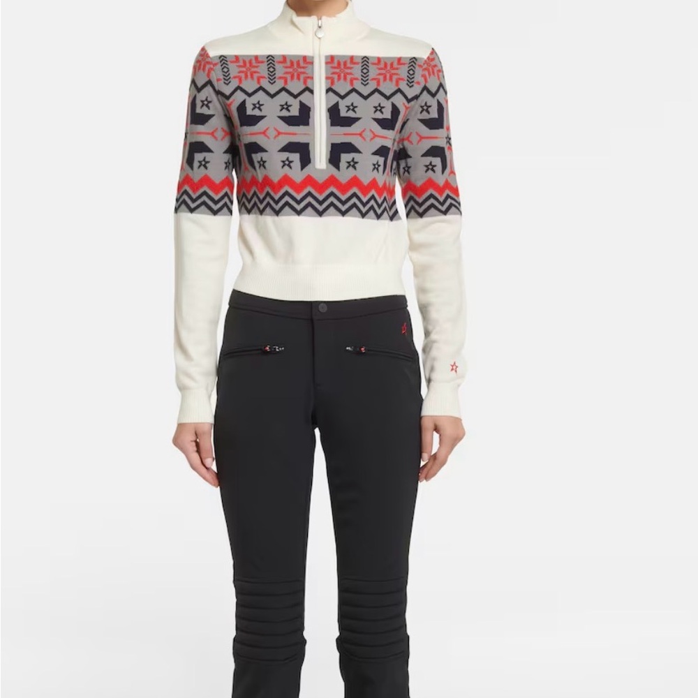 Perfect Moment cream half zip sweater with grey Red and blue Pattern